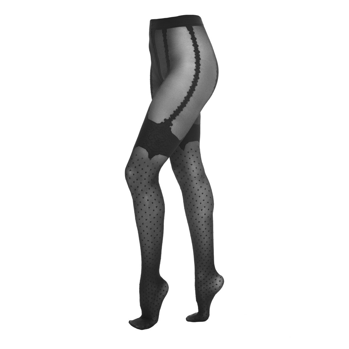 KOTEK Strumpfhose T008 mit Strapsmuster und Pünktchen - 20 DEN