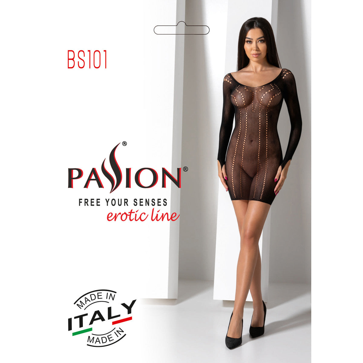 PASSION Elegantes Netzkleid mit langen Armen - BS101