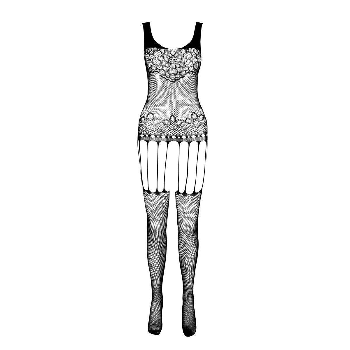 PASSION ECO Seductive bodystocking in a strap look with floral pattern
