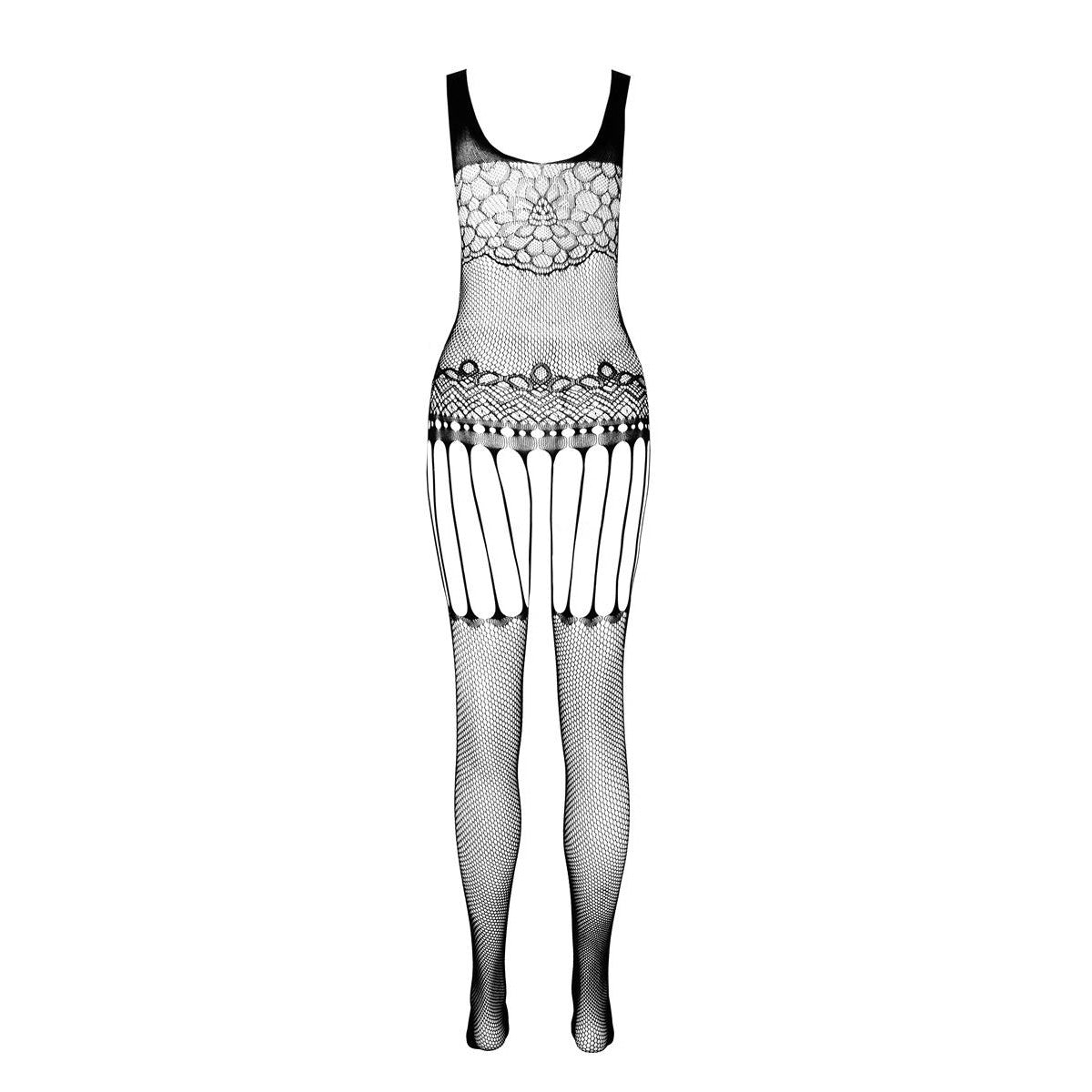 PASSION ECO Seductive bodystocking in a strap look with floral pattern