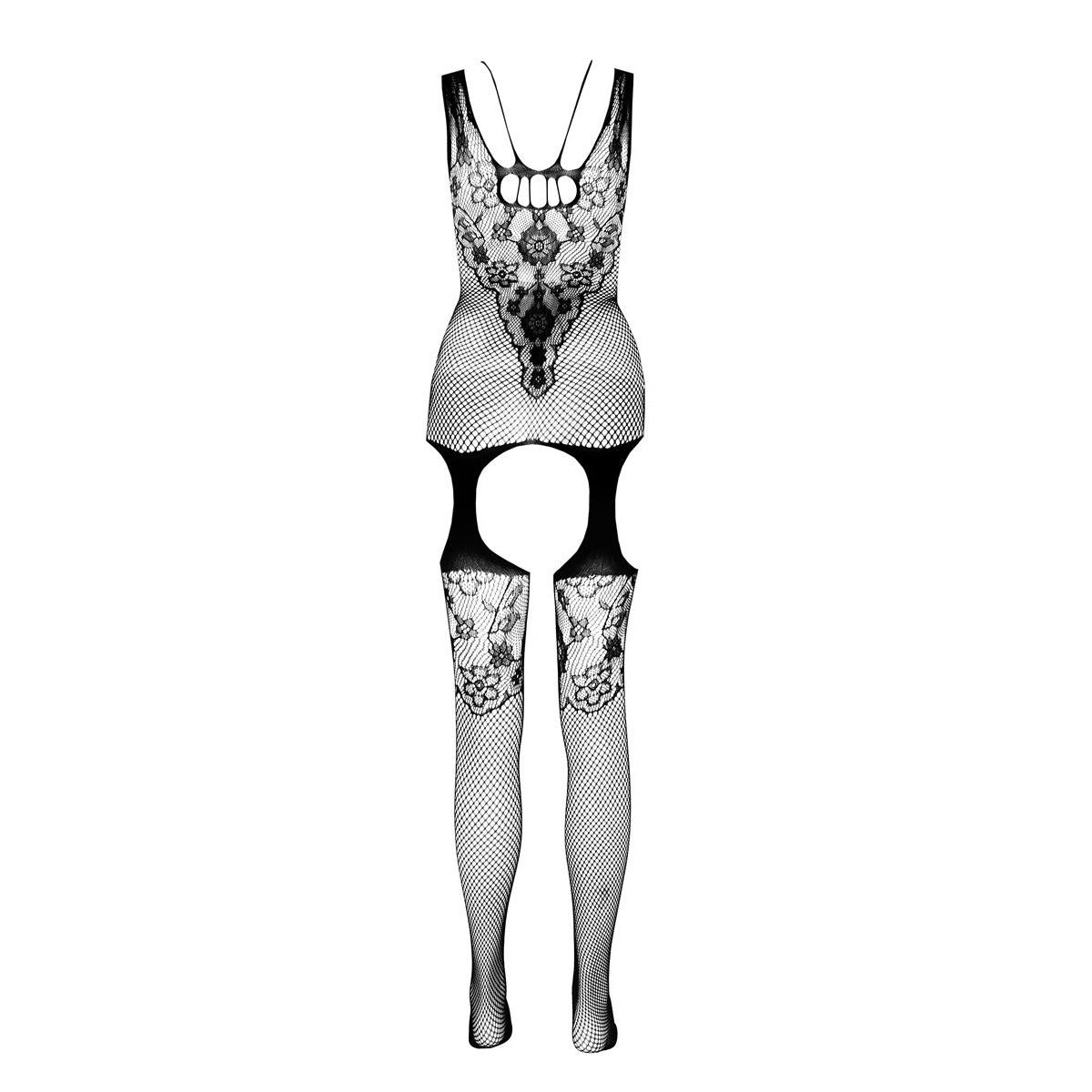 PASSION ECO Seductive bodystocking with suspender look and floral pattern