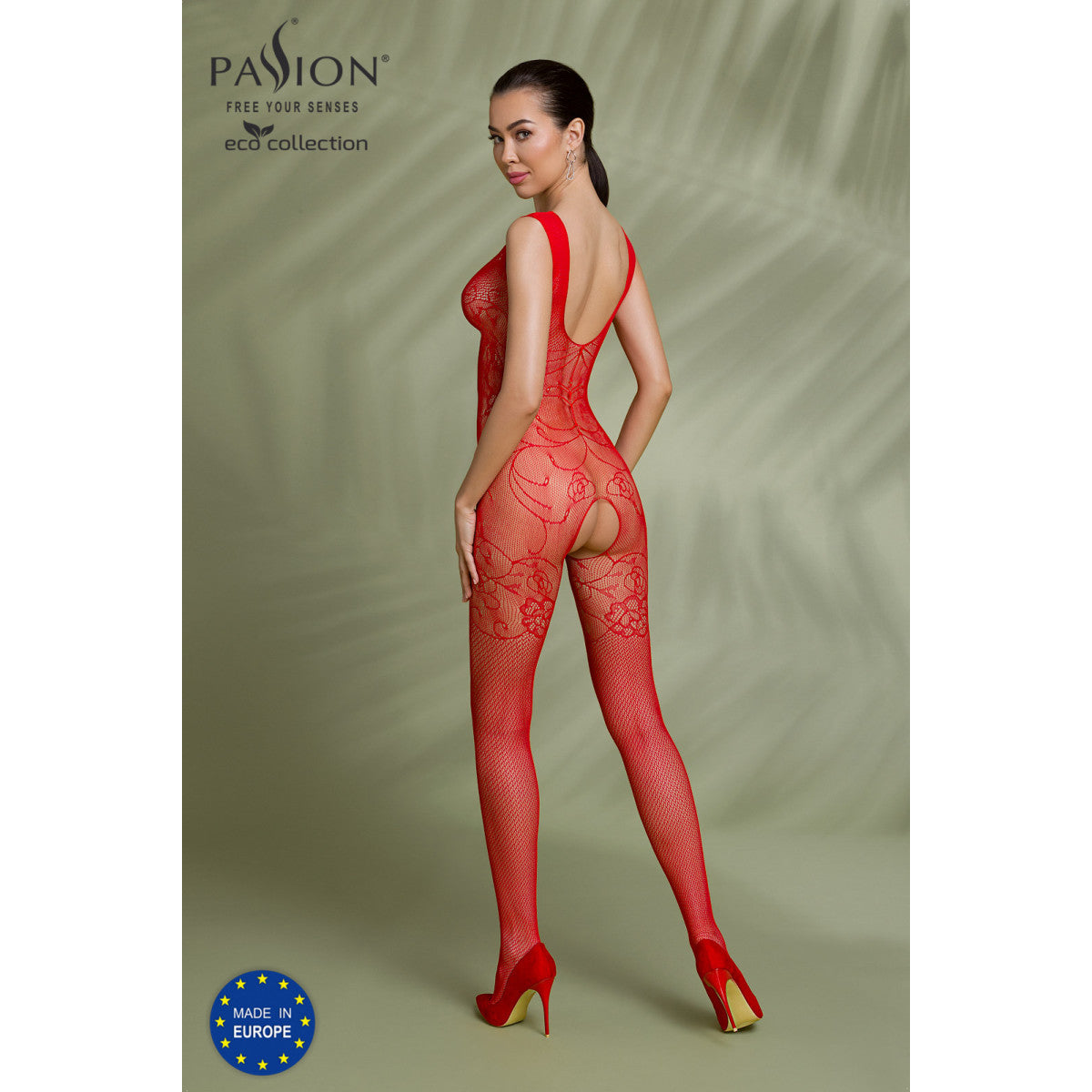 PASSION ECO Sexy bodystocking with elegant floral decoration