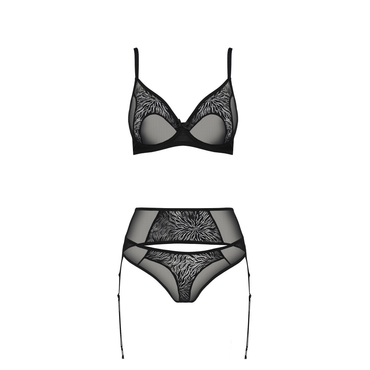 PASSION ECO Sexy suspender lingerie set Selaginella - 3 pieces