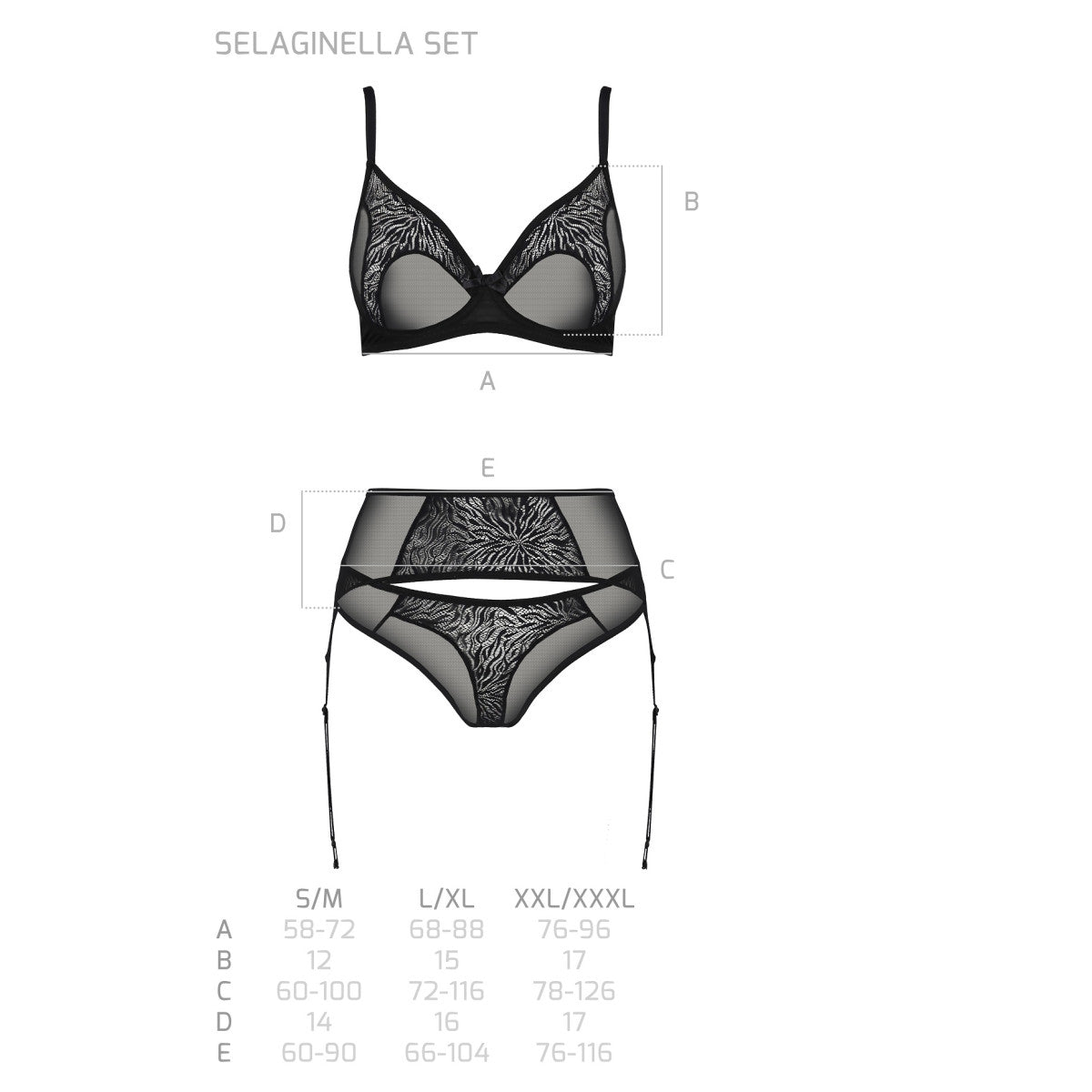 PASSION ECO Sexy suspender lingerie set Selaginella - 3 pieces