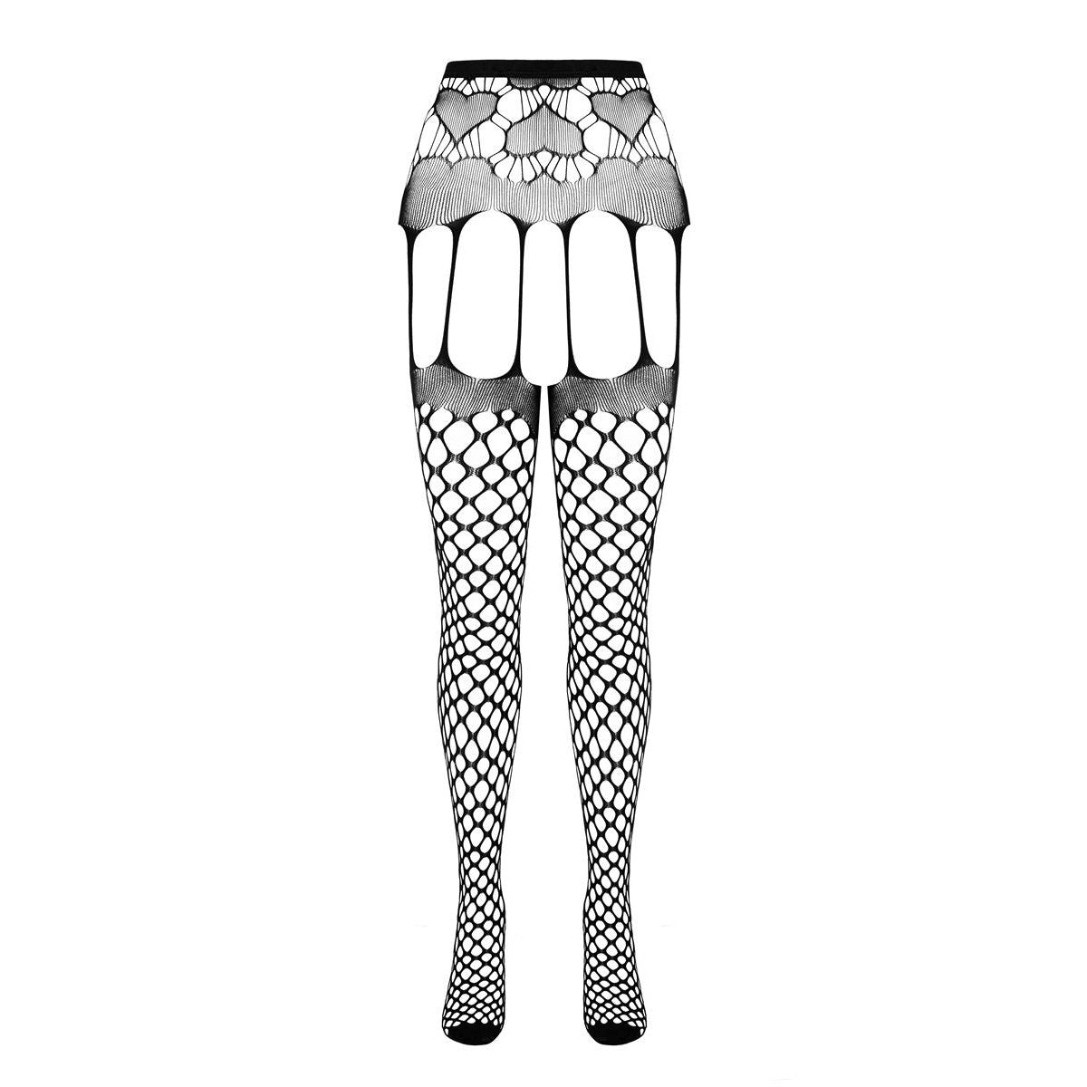 PASSION ECO suspender tights with heart pattern