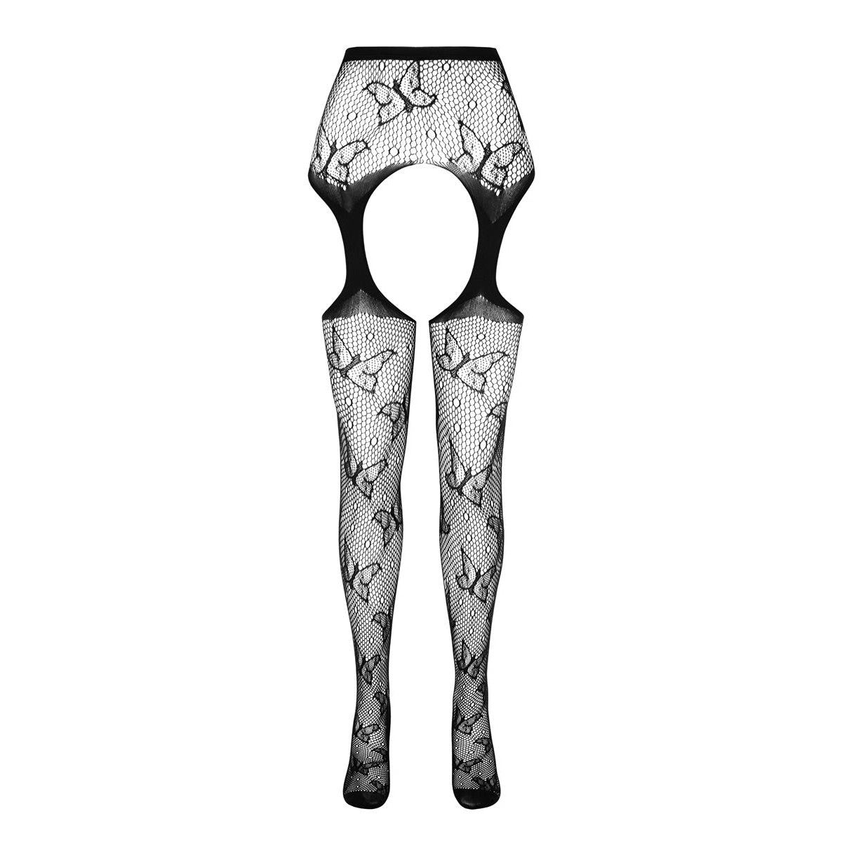 PASSION ECO suspender tights with butterfly pattern