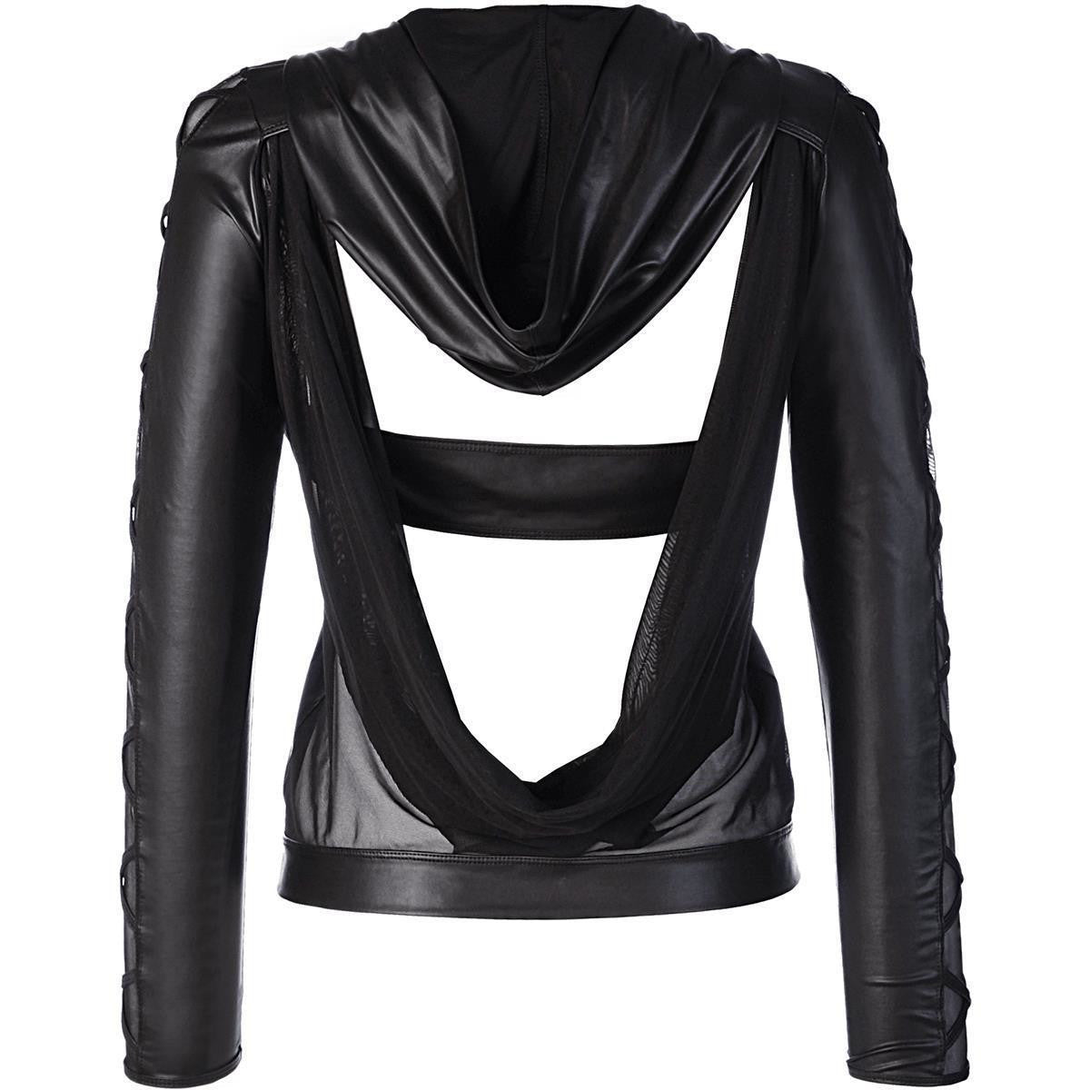 AXAMI Eleganter Wetlook-Hoodie mit Rücken-Ausschnitt