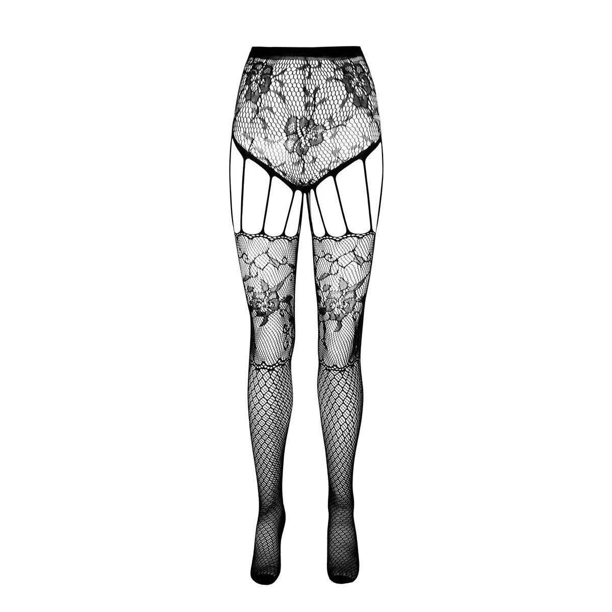 PASSION ECO suspender tights with floral pattern