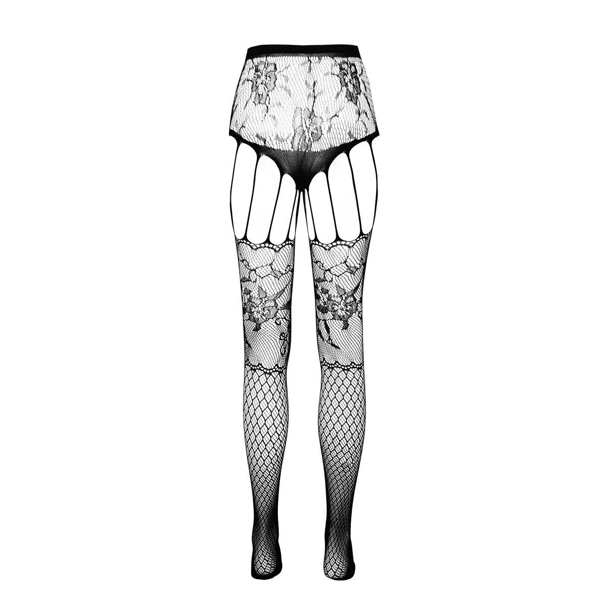 PASSION ECO suspender tights with floral pattern